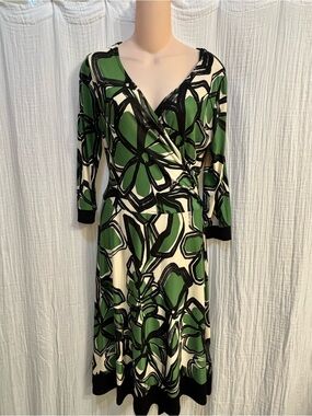 Rabbit Rabbit Rabbit green and black abstract floral wrap dress Size 8